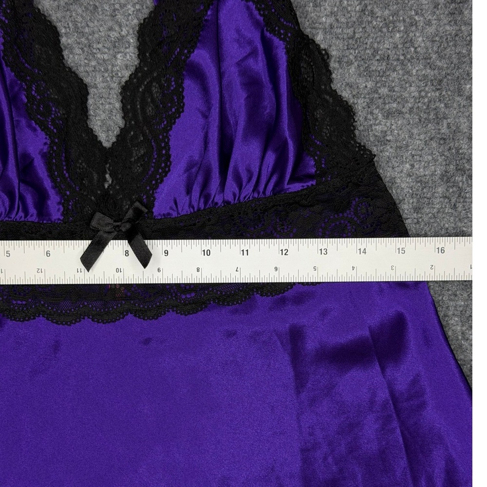 Seven 'til Midnight Royal Purple Satin Black Lace Bow Babydoll L - Picture 5 of 6